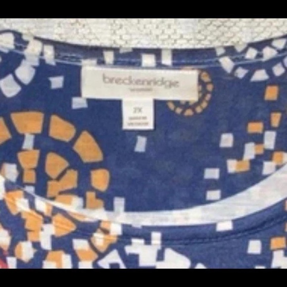 Breckenridge Women’s Plus Size 2X Blue Mosaic Print 3/4 Sleeve Top - Picture 2 of 4